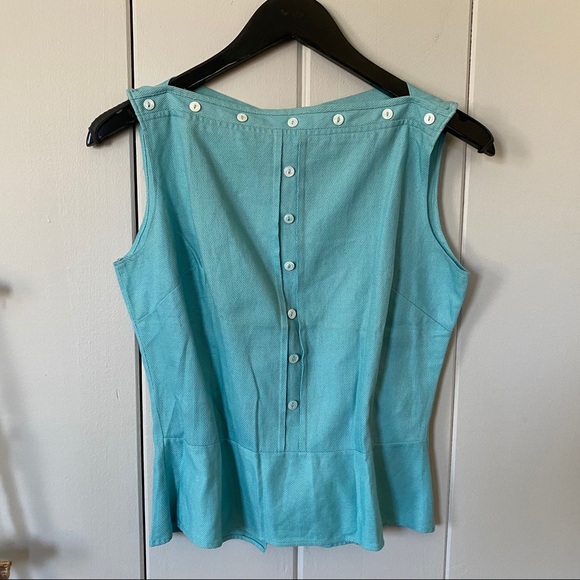 Vintage Tops - 40s Vintage Aqua Blue Pinafore Sleeveless Blouse